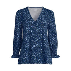Macy's Women's 3/4 Sleeve Lightweight Jersey Button Front Top-Deep sea