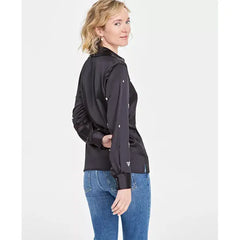 Women's Rhinestone Satin Button-Up Shirt, Created for Macy's-Deep black