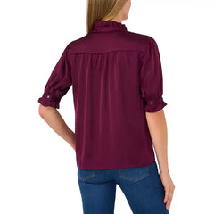 MACY'S Women's Puff-Sleeve Button-Front Blouse-Pickled beet