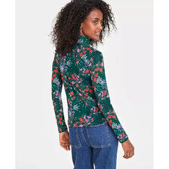 Women's Patterned Mock-Neck Mesh Top, Created for Macy's-Dark forest