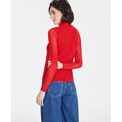 Women's Patterned Mock-Neck Mesh Top, Created for Macy's-Fairy red