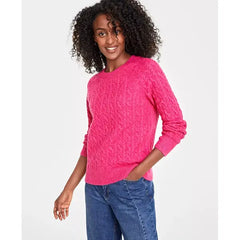 Women's Cozy Cable-Knit Crewneck Sweater, Created for Macy's-Fuchsia purple