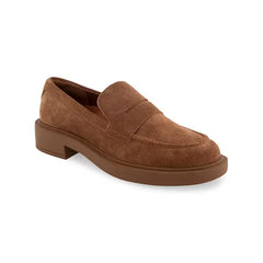 Aerosoles Gelso Womens Block Heel Loafers, Comfortable Stylish Office Footwear, Brown Tobacco Suede