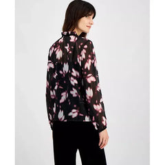 Anne Klein Womens Printed Long Sleeve Button Front Shirt for Work or Casual Wear , Size XXS