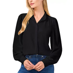 Macy's Women's Stand-Collar Long-Sleeve Blouse -Rich black