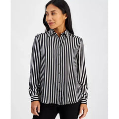 Anne Klein Petite Striped Button Front Shirt, Classic and Stylish Blouse for Everyday Wear