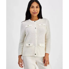 Anne Klein Petite Pocket Button Front Cardigan, Stylish Comfortable Knit Layer