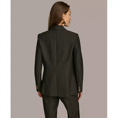 Women's Metallic Pinstripe One-Button Blazer,Created by macy's-BLK/Gold