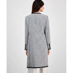 Anne Klein Womens Tweed Collarless Long Jacket, Elegant and Timeless Outerwear,Anne White/anne Black
