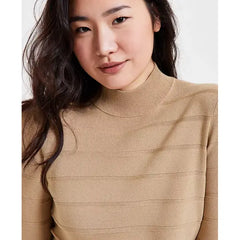 Anne Klein Womens Mock Neck Three Quarter Sleeve Sweater, Elegant Soft Knit for Work or Casual, Coffee Cream