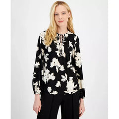 Anne Klein Womens Tie Front Split Neck Blouse, Stylish Lightweight Top for Work or Everyday Wear