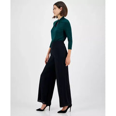 Anne Klein Womens High Rise Pull On Wide Leg Pants Comfortable Stylish Work Trousers