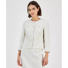 Women's Collarless Button-Front Tweed Jacket,Created by Macy's-Anne White Multi