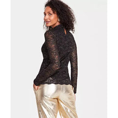 Women's Metallic Lace Blouse, Created for Macy's-Black