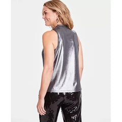 Women's Sleeveless Foil Cowlneck Top, Created for Macy's-Silver