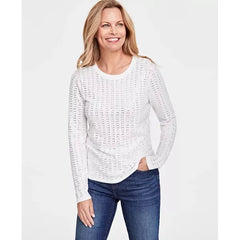 Women's Embellished Long-Sleeve Top, Created for Macy's-Washed white