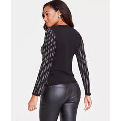 Women's Embellished Long-Sleeve Top, Created for Macy's-Black