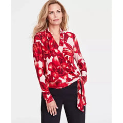 Women's Printed Tie-Waist Surplice Blouse, Created for Macy's-Bari Combo B