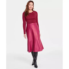 Women's Faux-Leather A-Line Skirt, Created for Macy's-Crimson AU