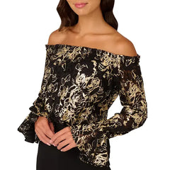 Adrianna Papell Womens Off The Shoulder Lace and Crepe Jumpsuit, Stylish Evening or Special Occasion Outfit