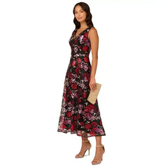 Adrianna Papell Women's Floral Sequin Fit and Flare Dress Perfect for Special Occasions, Black Multi