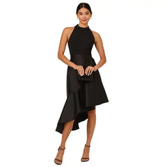 Adrianna Papell Women's Mixed Media Sleeveless Ruffle Trim Dress for Elegant Style, Black