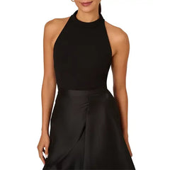 Adrianna Papell Women's Mixed Media Sleeveless Ruffle Trim Dress for Elegant Style, Black