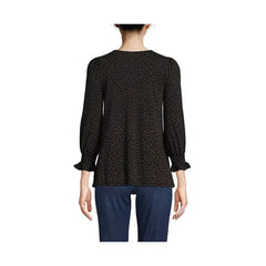 Macy's Women's 3/4 Sleeve Lightweight Jersey Button Front Top-Black terrazzo dot