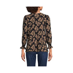 Macy's Women's 3/4 Sleeve Lightweight Jersey Button Front Top-Honey beige painted flower