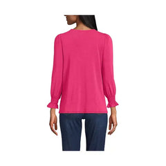 Macy's Women's 3/4 Sleeve Lightweight Jersey Button Front Top-Spiced rhubarb