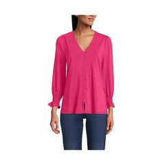 Macy's Women's 3/4 Sleeve Lightweight Jersey Button Front Top-Spiced rhubarb