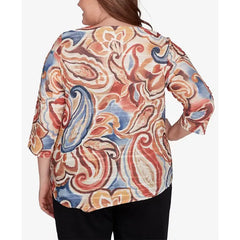 Alfred Dunner Plus Size Harvest Moon Watercolor Paisley Crew Neck Top, Neutral Multi
