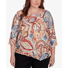 Alfred Dunner Plus Size Harvest Moon Watercolor Paisley Crew Neck Top, Neutral Multi