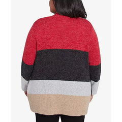 Alfred Dunner Plus Size Runway Ready Colorblock Cardigan Sweater, Multi Red