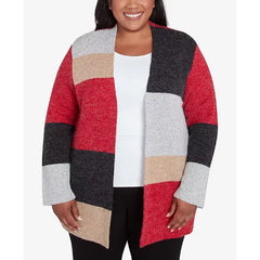 Alfred Dunner Plus Size Runway Ready Colorblock Cardigan Sweater, Multi Red