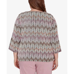 Alfred Dunner Plus Size Telluride Chenille Zig Zag Print Top, Neutral Multi