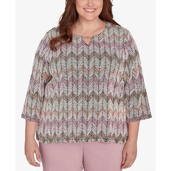 Alfred Dunner Plus Size Telluride Chenille Zig Zag Print Top, Neutral Multi