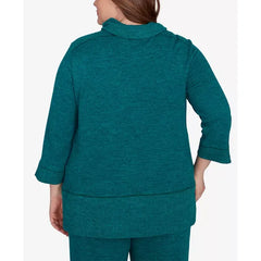 Alfred Dunner Plus Size French Quarter Spliced Ribbed Cowl Neck Solid Top, Jade, Size 3X