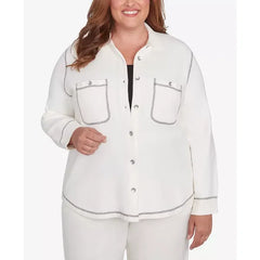 Alfred Dunner Plus Size Copenhagen Button Up Shirt Jacket, Winter White