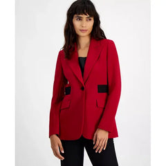 Women's Contrast Tab One-Button Blazer, Created for Macy's-POMEGRANATE