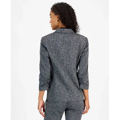 Women's Printed Ruched-Sleeve One-Button Blazer, Regular & Petite Sizes,Created by Macy's-Black Multi