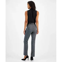 Women's Herringbone High-Rise Belted Bootcut Pants, Regular & Petite Sizes,Created by Macy's-Black Multi