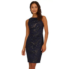 Adrianna Papell Women's Metallic Stretch Jacquard Dress, Perfect for Sophisticated Events