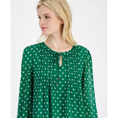 Macy's Women's Pintuck-Pleat Polka Dot Blouse-Green