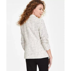 Anne Klein Womens Tweed Fringe Scrunch Sleeve Blazer, Stylish Elegant Outerwear
