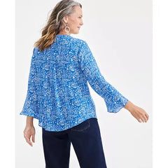 Macy's Women's Printed Split-Neck Pintuck Ruffle-Sleeve Top-Dainty florel