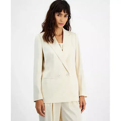 Women's Satin Notched Collar Double-Breasted Blazer, Created for Macy's-Light tea