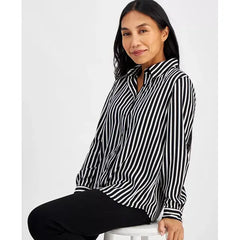Anne Klein Petite Striped Button Front Shirt, Classic and Stylish Blouse for Everyday Wear