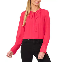Macy's Women's Pleated Tie-Neck Blouse-Cherry rose
