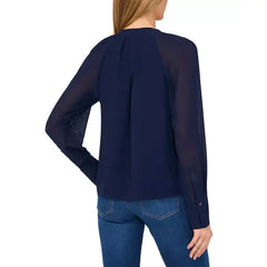 Macy's Women's Pleated Tie-Neck Blouse-Classic navy